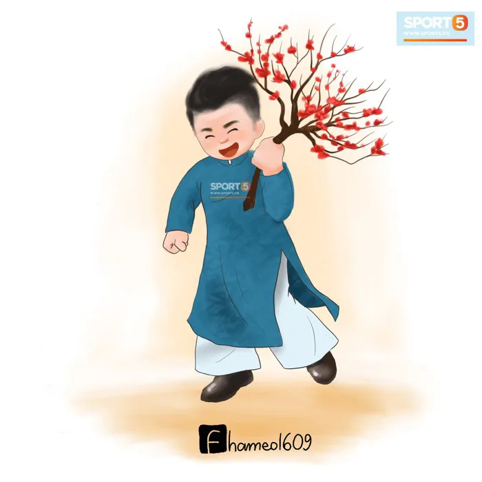 Chiêm ngưỡng loạt ảnh chibi Công Phượng, Quang Hải mặc áo dài đón Tết yêu  ngất ngây