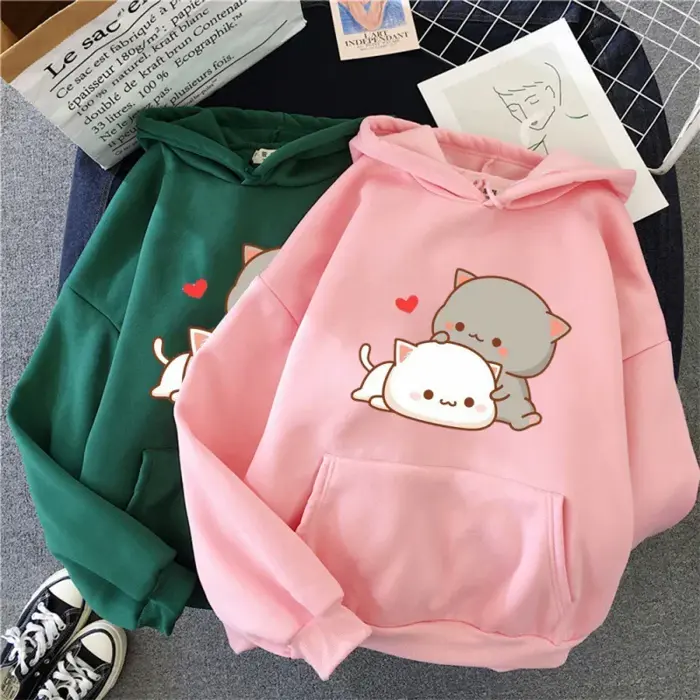 Áo Hoodie, áo khoác nỉ hình mèo chibi dễ thương form rộng dưới 50kg |  Lazada Việt Nam