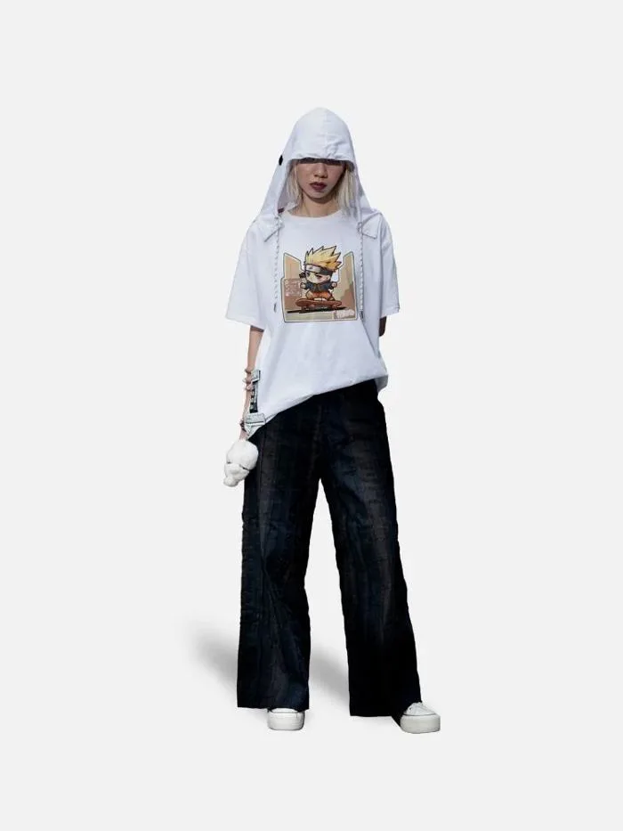 Áo Hoodie Tay Ngắn Oversize Naruto Chibi Fanart – Root Rotation