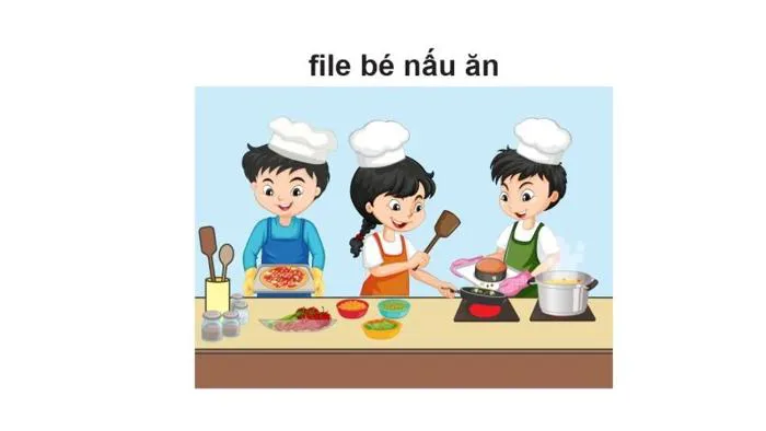Vector bé nấu ăn tranh mầm non - Filefree.net