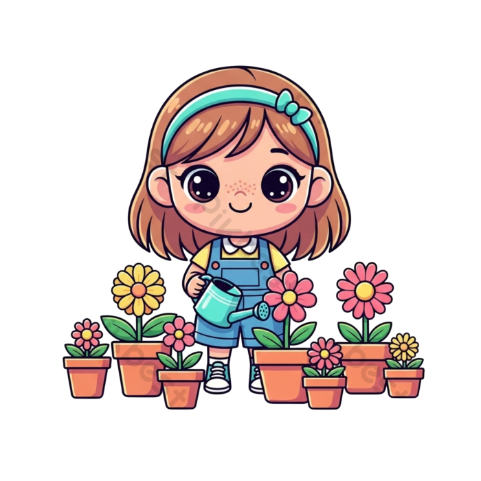 Tải miễn phí Cô Gái Chibi Dễ Thương đang Tưới Hoa Trong Chậu Công cụ đồ họa  | PNG chuyên nghiệp - Pikbest