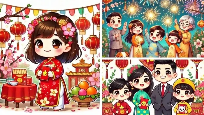 Bộ ảnh chibi Tết dễ thương mang không khí xuân rộn ràng