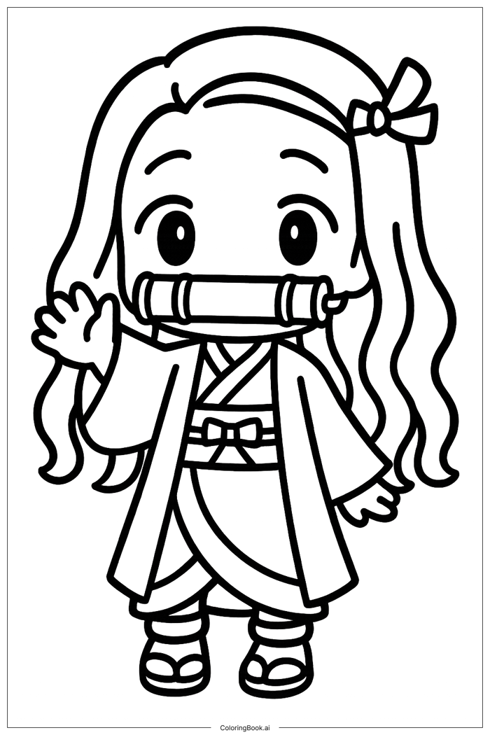 Trang Tô Màu Nezuko Chibi Dễ Thương Vẫy Tay (Có thể In Miễn Phí dưới định  dạng PDF & PNG)