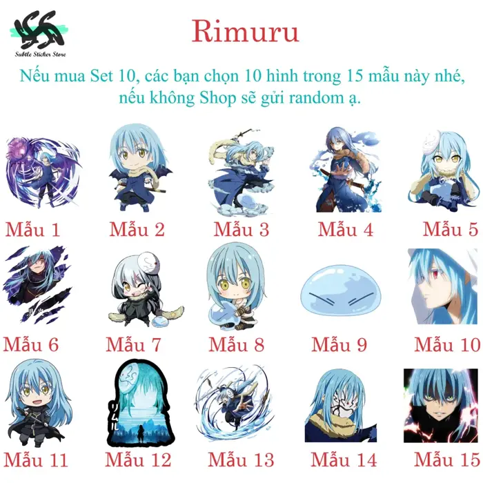Chuyển sinh thành Slime - Set 10/15 sticker Rimuru Tempest anime/manga Về  chuyện tôi chuyển sinh thành Slime/Tensei shitara Slime datta ken hình dán  trang trí chống nước chống xước - Lazada |