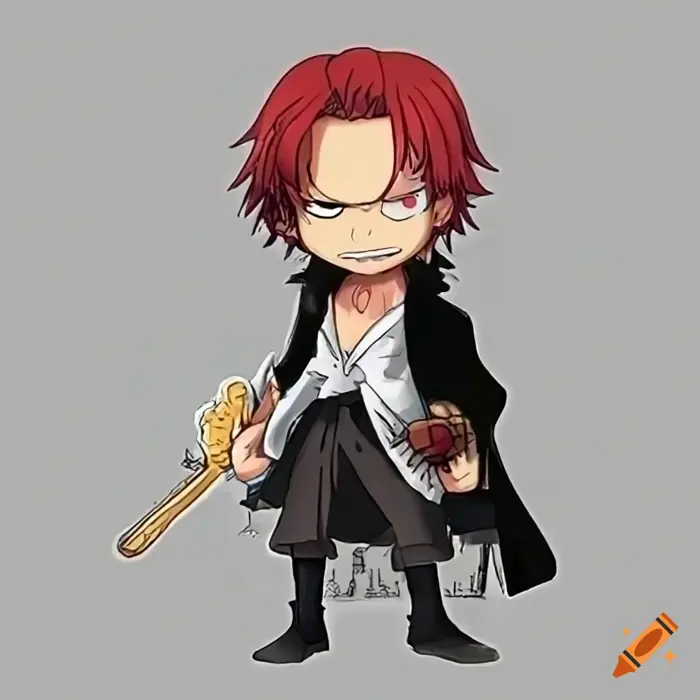 Chibi version of One Piece character Shanks standing front view on Craiyon