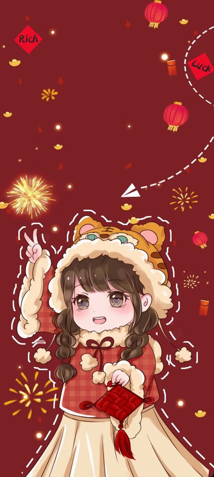 Ảnh tết chibi | Ảnh tết anime, Hình nền tết cute, Hoạt hình