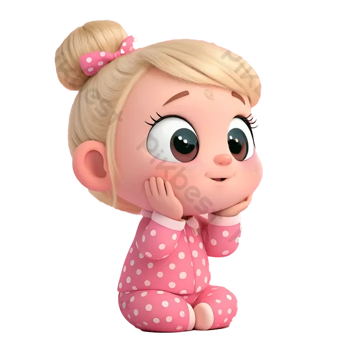 Tải miễn phí Phim Hoạt Hình 3d Bé Phong Cách Chibi Dễ Thương đôi Mắt To Má Phúng Phính Tóc Vàng Búi Tóc Hồng Chấm Bi Công cụ đồ họa | PNG
