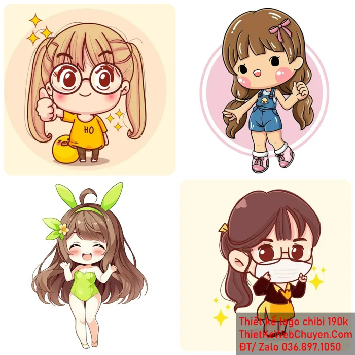 Hình Cô Gái Chibi Tóc Dài, THIẾT KẾ 190K CUTE ĐÁNG YÊU