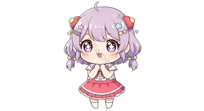 Tải miễn phí Cô Gái Anime Chibi Dễ Thương Với Mái Tóc Màu Tím Và Phụ Kiện đầy Sao Công cụ đồ họa | PNG chuyên nghiệp - Pikbest