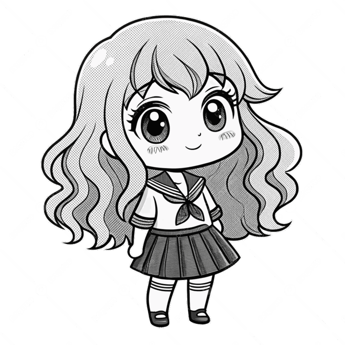 Hình ảnh Hình Minh Họa Theo Phong Cách Chibi Dễ Thương Về Cô Gái Trẻ Với Mái Tóc Dài Gợn Sóng Và đôi Mắt To Biểu Cảm PNG , Cô Gái Trẻ,