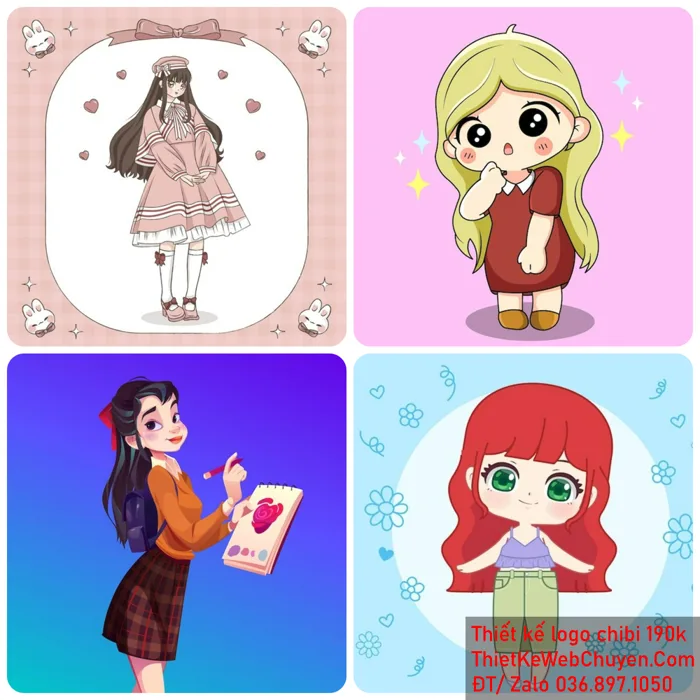 Hình Cô Gái Chibi Tóc Dài, THIẾT KẾ 190K CUTE ĐÁNG YÊU