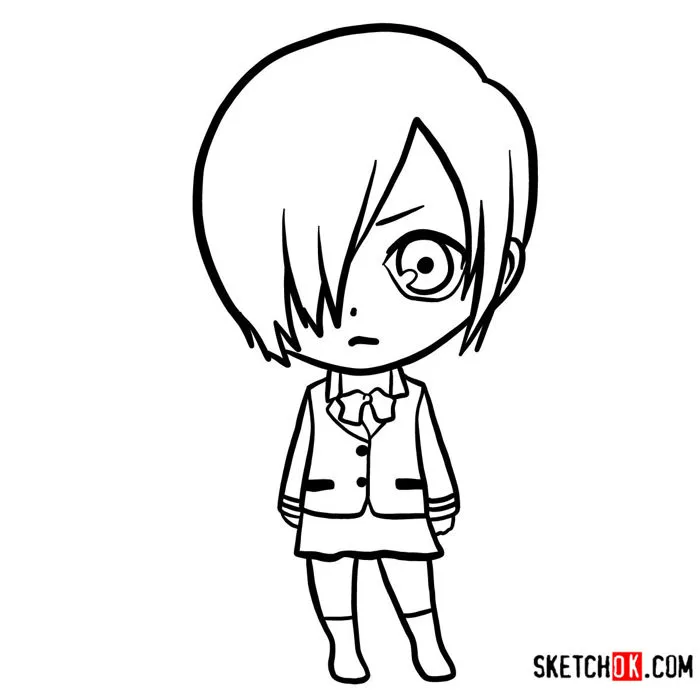 How to Draw Touka Kirishima Chibi Version in 10 Steps