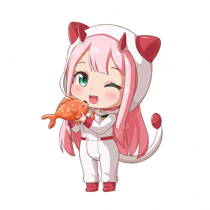 Hình ảnh Chibi Zero Two Hóa Trang Thành Một Chú Mèo đang Thưởng Thức Một  Con Cá Trên Nền Trắng PNG , Clipart Kỳ Nhông Axolotl, Chibi, Số Không PNG  trong suốt