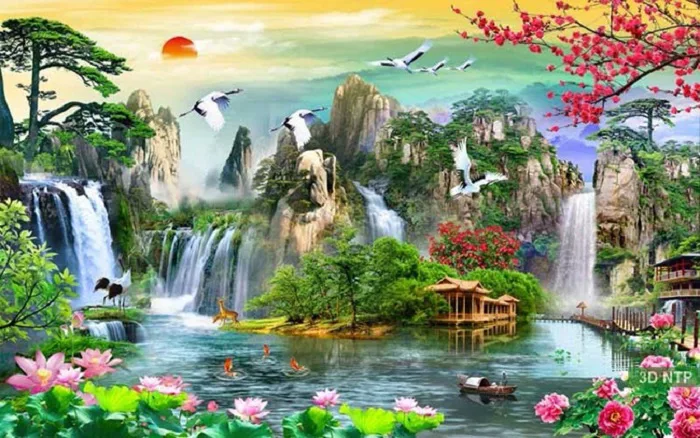 Tranh phong cảnh 3D thiên nhiên dành cho phòng khách tuyệt đẹp