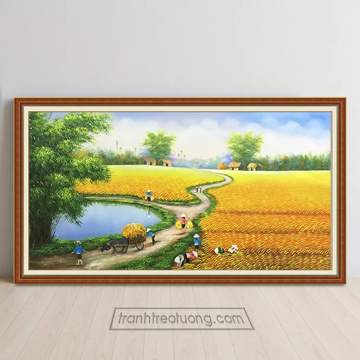 Mẫu tranh phong cảnh đồng quê lúa chín đẹp TDQ326a