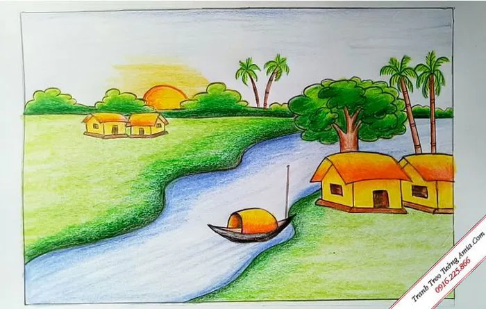 Tranh vẽ phong cảnh đơn giản | Step by step nature drawings, How to draw  nature