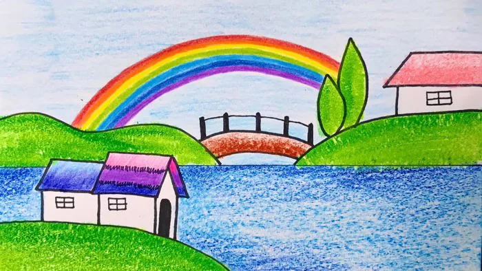 Vẽ Tranh Phong Cảnh Đơn Giản Với Màu sáp | How to draw simple scenery with  crayon