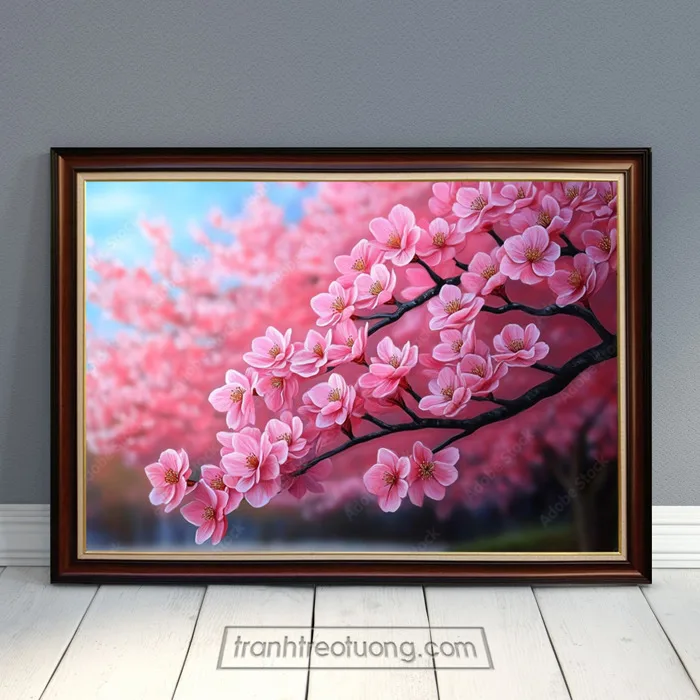 Tranh treo tường hoa anh đào đẹp rực hồng THD518