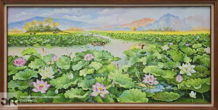 tranh phong cảnh đầm hoa sen đẹp nhất - Tranh Phong Thủy