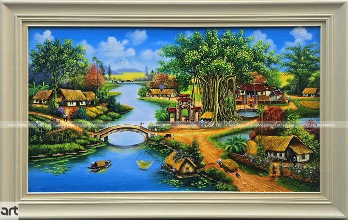 Tranh làng quê phong cảnh đẹp yên bình - Tranh Phong Thủy