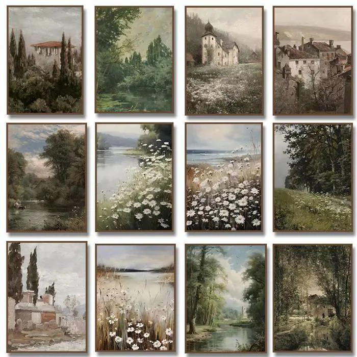 Vintage Countryside Mùa Xuân Quan Điểm Tự Nhiên Hoa Hoang Dã Tranh Canvas  Treo Tường Nghệ Thuật In Mộc Mạc Phong Cảnh Poster Hình Ảnh Trang Trí Nhà