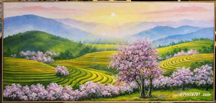 Tranh tây bắc phong cảnh tây bắc mùa xuân NP05 - Tranh sơn dầu Giá Rẻ