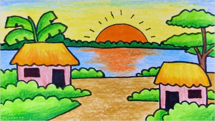 Cách vẽ tranh phong cảnh quê hương đơn giản, đẹp kèm tranh mẫu gợi ý