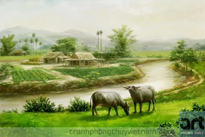 Tranh phong cảnh quê hương đẹp thanh bình