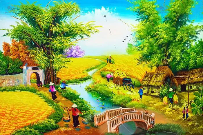 99+ Tranh Đồng Quê phong cảnh quê hương đẹp nhất 2025