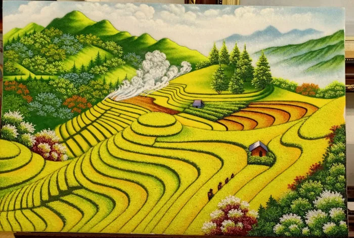 98+ Tranh ruộng bậc thang mùa lúa chín - Ý nghĩa phong thủy