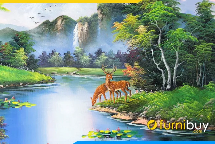 Tranh sơn dầu phong cảnh chú nai trong rừng Châu Âu TSD 621