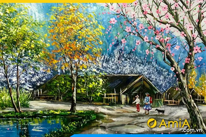 Tranh sơn dầu phong cảnh Xuân Tây Bắc AmiA TSD 658