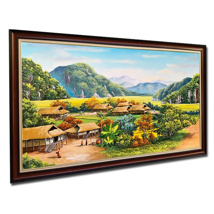 Tranh sơn dầu đẹp vẽ bản làng miền núi TSD602