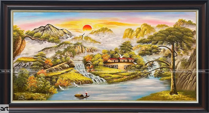 Phong cảnh sơn thủy hữu tình nhật xuất thiên sơn - Tranh Phong Thủy