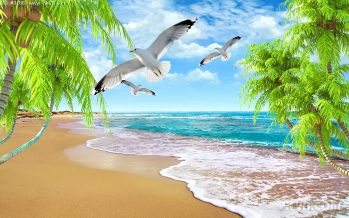 Tranh phong cảnh bãi biển tuyệt đẹp và tươi mát. File PSD #58 (v62321043) -  Vector6 All New - Super AI Design
