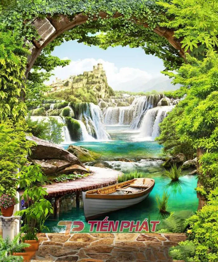 Tranh 3D phòng ngủ phong cảnh thiên nhiên suối nước pn109