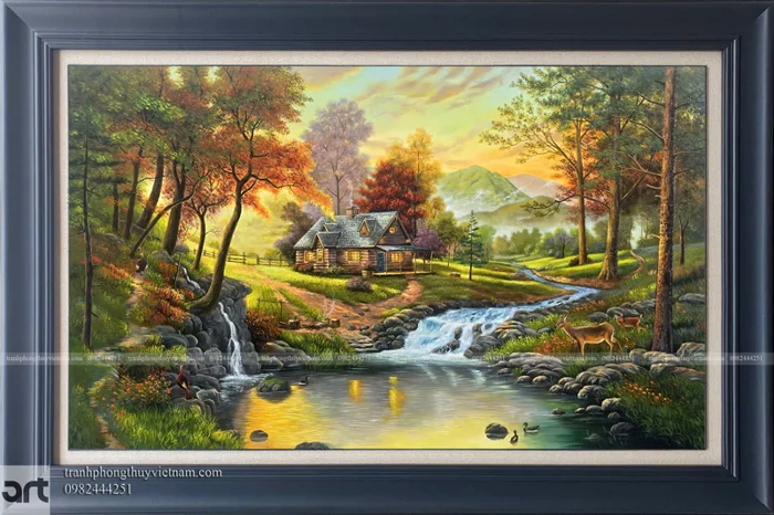 Tranh phong cảnh gôi nhà bên suối | Thomas Kinkade (bản chép)