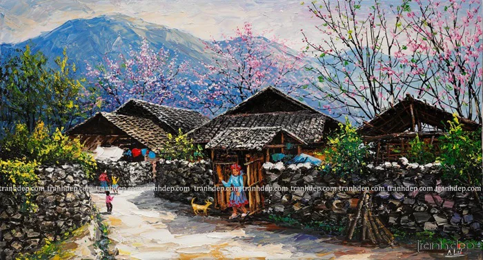 Tranh Phong Cảnh Bản Làng Tây Bắc - Trang Sơn Dầu Tây Bắc