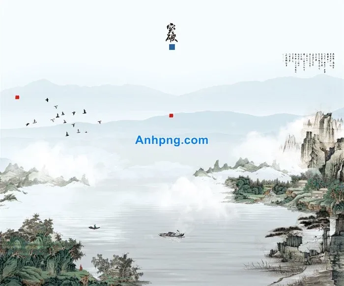 Tranh thủy mặc phong cảnh núi non hùng vĩ trang trí phòng khách đẹp -  Anhpng.com - Kho Tài Nguyên Thiết Kế: Ảnh Png, Vector, Corel, Ai, Psd