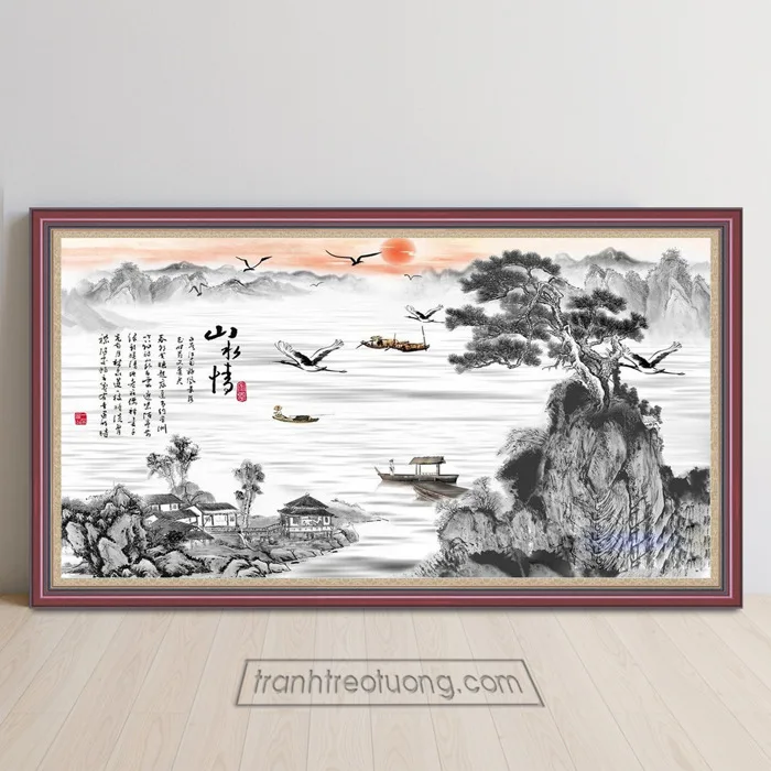 Mẫu tranh thuỷ mặc Trung Quốc màu đen trắng TTM166