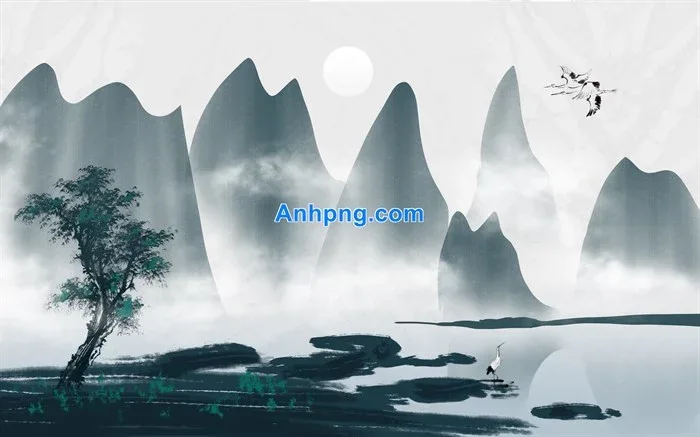 Tranh thủy mặc núi non trang trí phòng khách đẹp chuẩn phong thủy -  Anhpng.com - Kho Tài Nguyên Thiết Kế: Ảnh Png, Vector, Corel, Ai, Psd