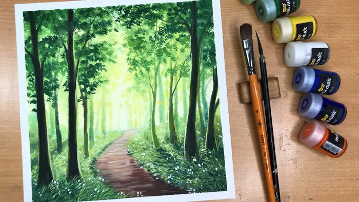 Vẽ Tranh Phong Cảnh Bằng Màu Nước Thiên Long #7 - Rừng Ánh Sáng/Watercolor  Painting| BT Art Drawing