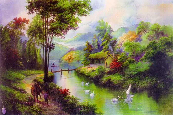Tuyệt phẩm tranh màu nước phong cảnh đơn giản cho không gian nhà sang