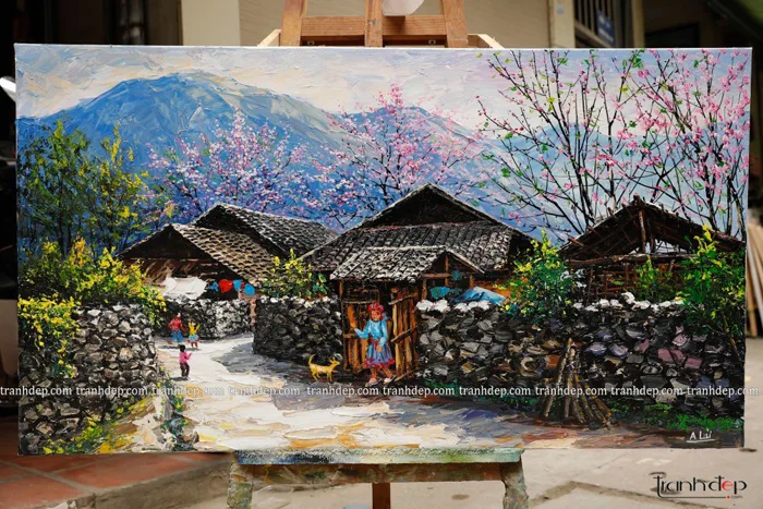Tranh Phong Cảnh Bản Làng Tây Bắc - Trang Sơn Dầu Tây Bắc