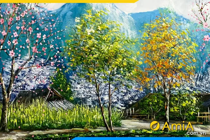 Tranh sơn dầu phong cảnh Xuân Tây Bắc AmiA TSD 658