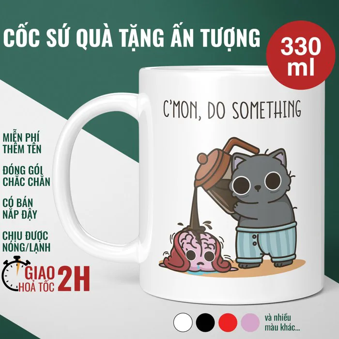 Ly cốc sứ meme cà phê mèo đen – “c'mon, do something”, ly vui nhộn giải tỏa  căng thẳng
