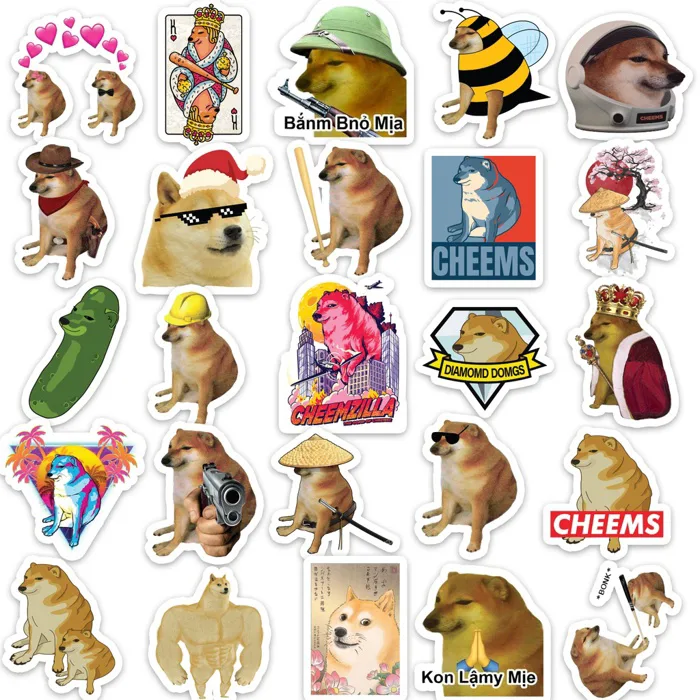 Set 50 cái Sticker Cheems Meme, Sticker Cheems Chống Nước, Sticker Chó meme, Hình dán Cheems