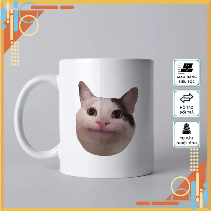 Cốc Sứ Mèo Meme dễ thương làm quà tặng, uống nước hàng ngày