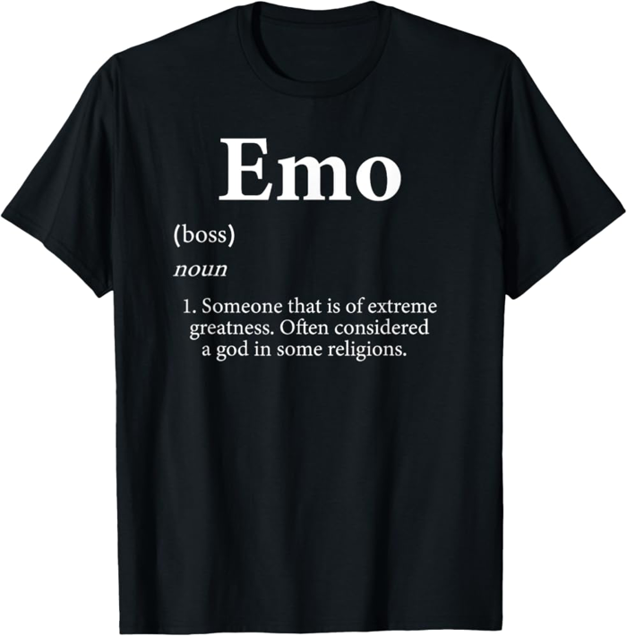 Emo Definition Funny Name Sad Boy Emo Music Meme Costume EMO T-Shirt :  Amazon.co.uk: Fashion