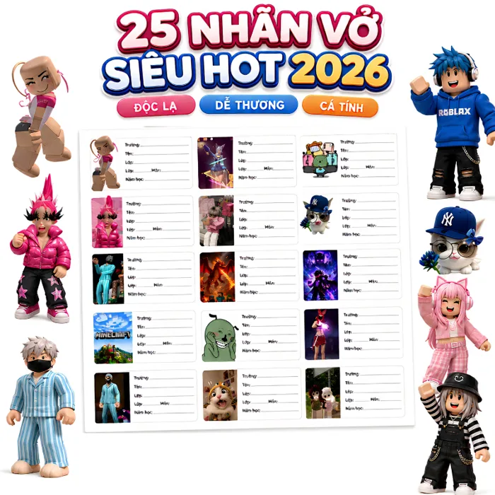 Nhãn Vở Roblox Slay Meme Free Fire Hottrend 2026- Nhãn Dán Sách set15/set25  Happy Birds